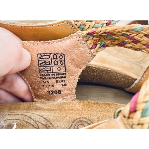 Taos Trulie Sandals Womens 7/7.5 Tan Leather Ankle Strap Orthotic Flats Peep - Picture 5 of 11